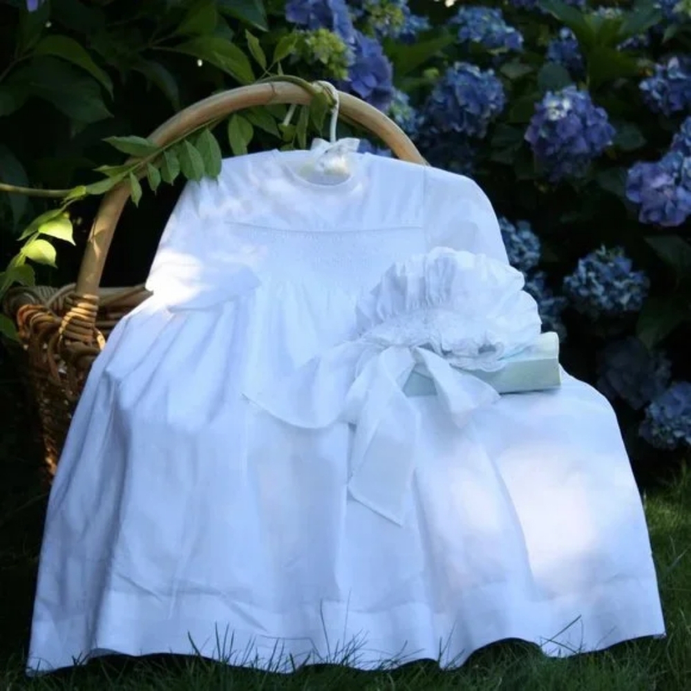 Boys 100% Cotton Baptismal Gown. Hand-smocked with bonnet.NWT